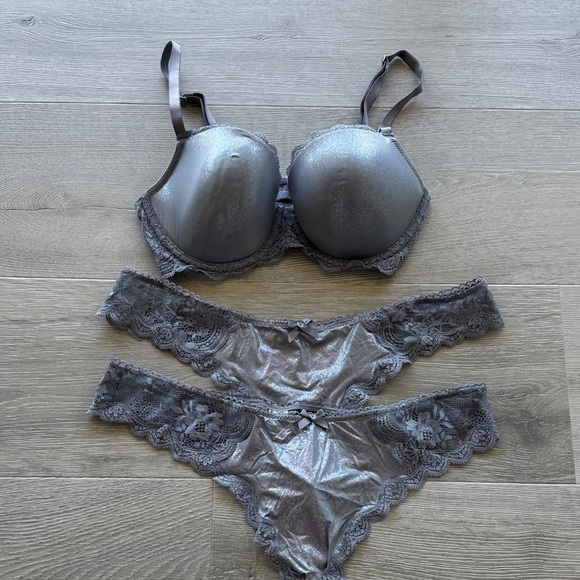 Victoria's Secret Other - Victoria's Secret Shimmery Silver Lace Bra & Thong Set
